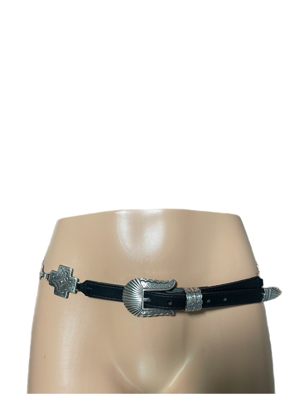 Vintage 1996 Tony Lama Black Nizhoni Cross Leather Belt - Picture 3 of 6
